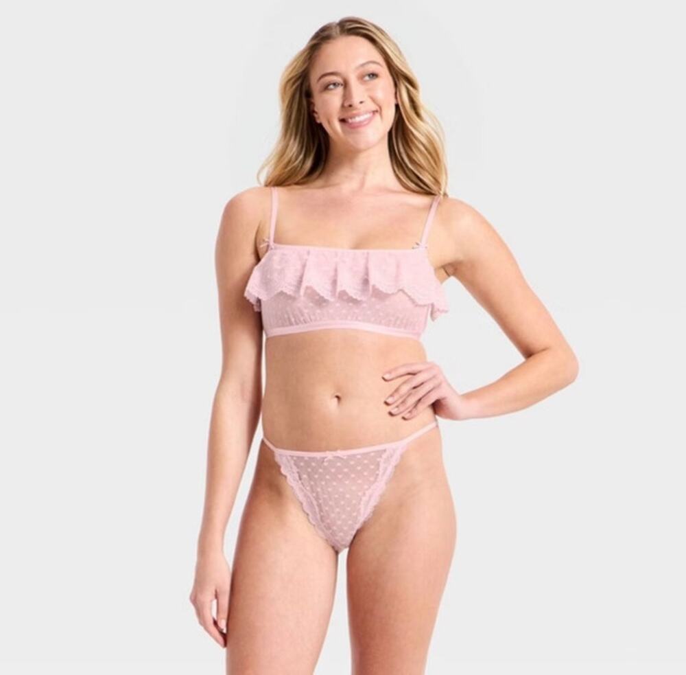 Wild Fable Women's Heart Lace Bralette & Cheeky Set, S - Light Pink